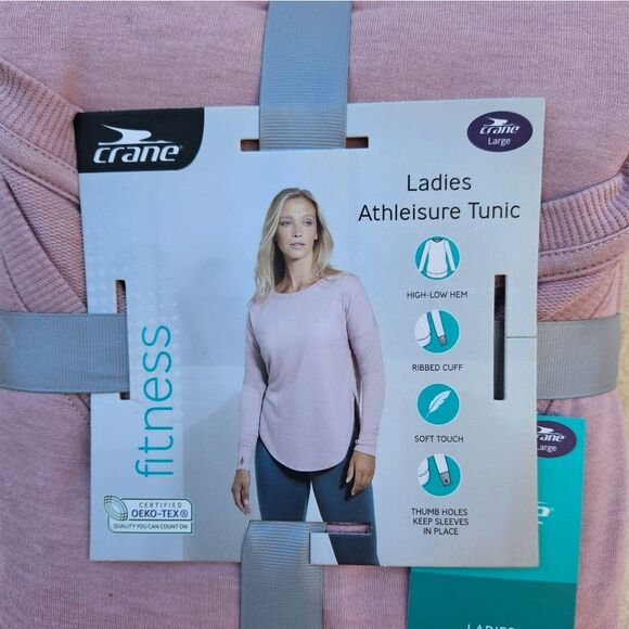 Crane Ladies Pink Long Sleeve Crew Neck Athleisure Pullover Tunic Top Size L - Picture 3 of 8